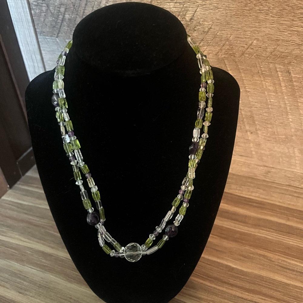 Green and Purple Beaded Necklace